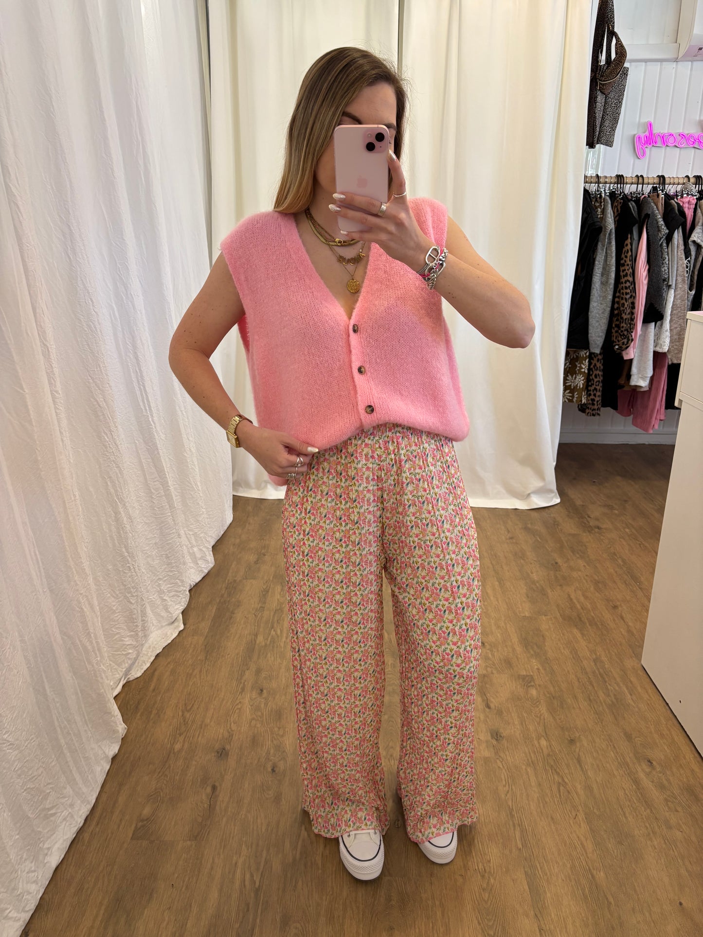 2 - Pantalon plissé BILI petites fleurs rose