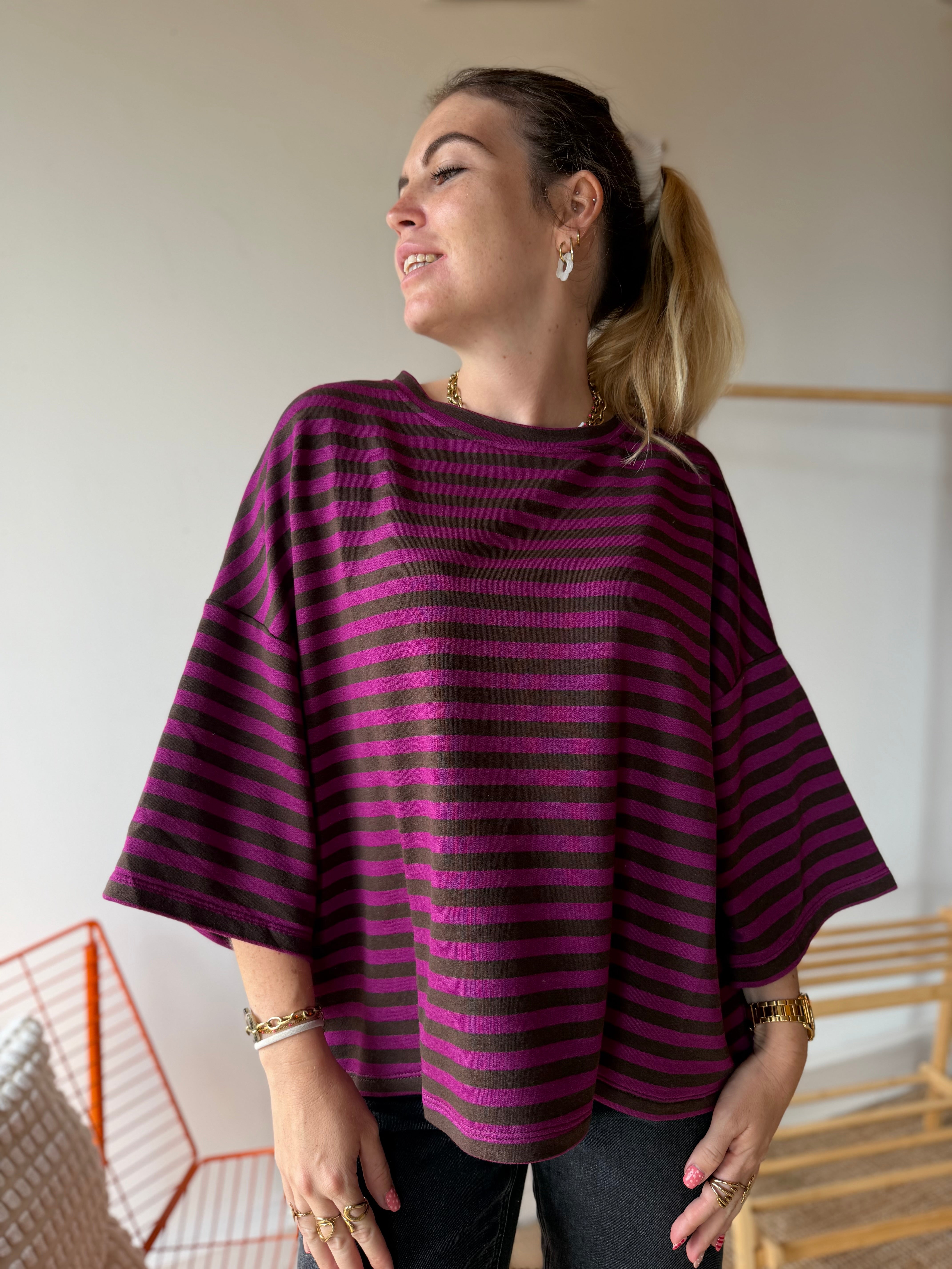 T-shirt marinière ICONIC Violet + Chocolat