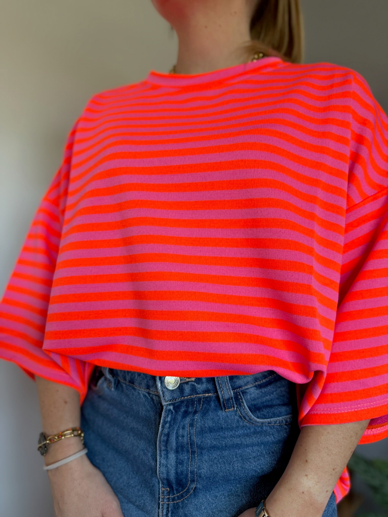 T-shirt marinière SOLEIL Orange + Rose