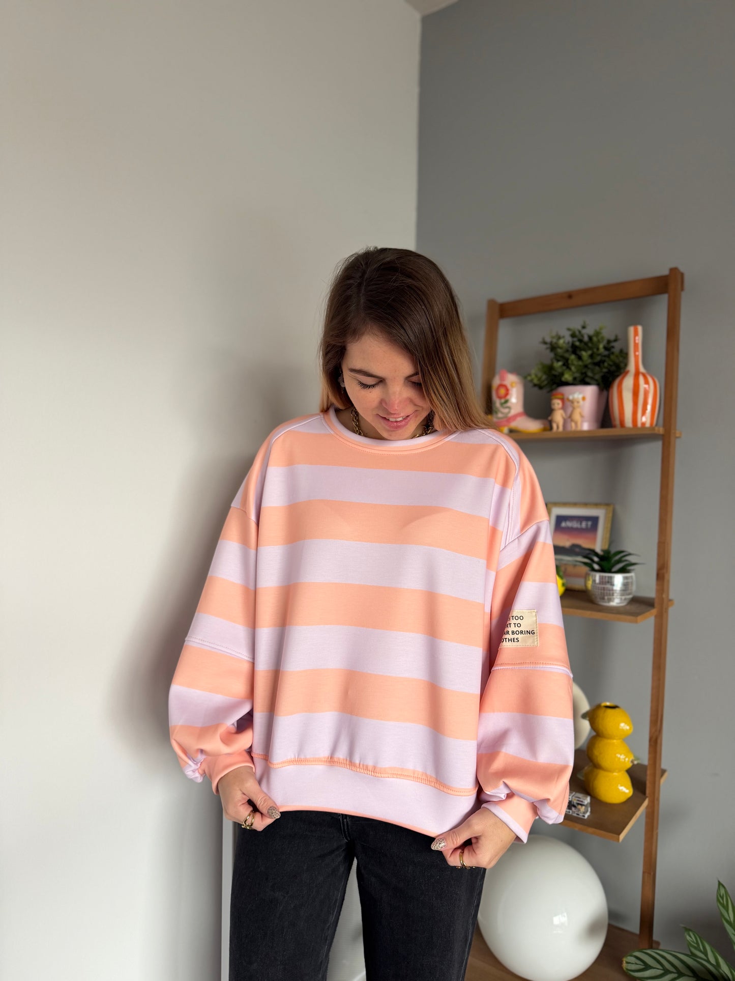 Sweat marinière GABRIEL Lilas + Orange pale