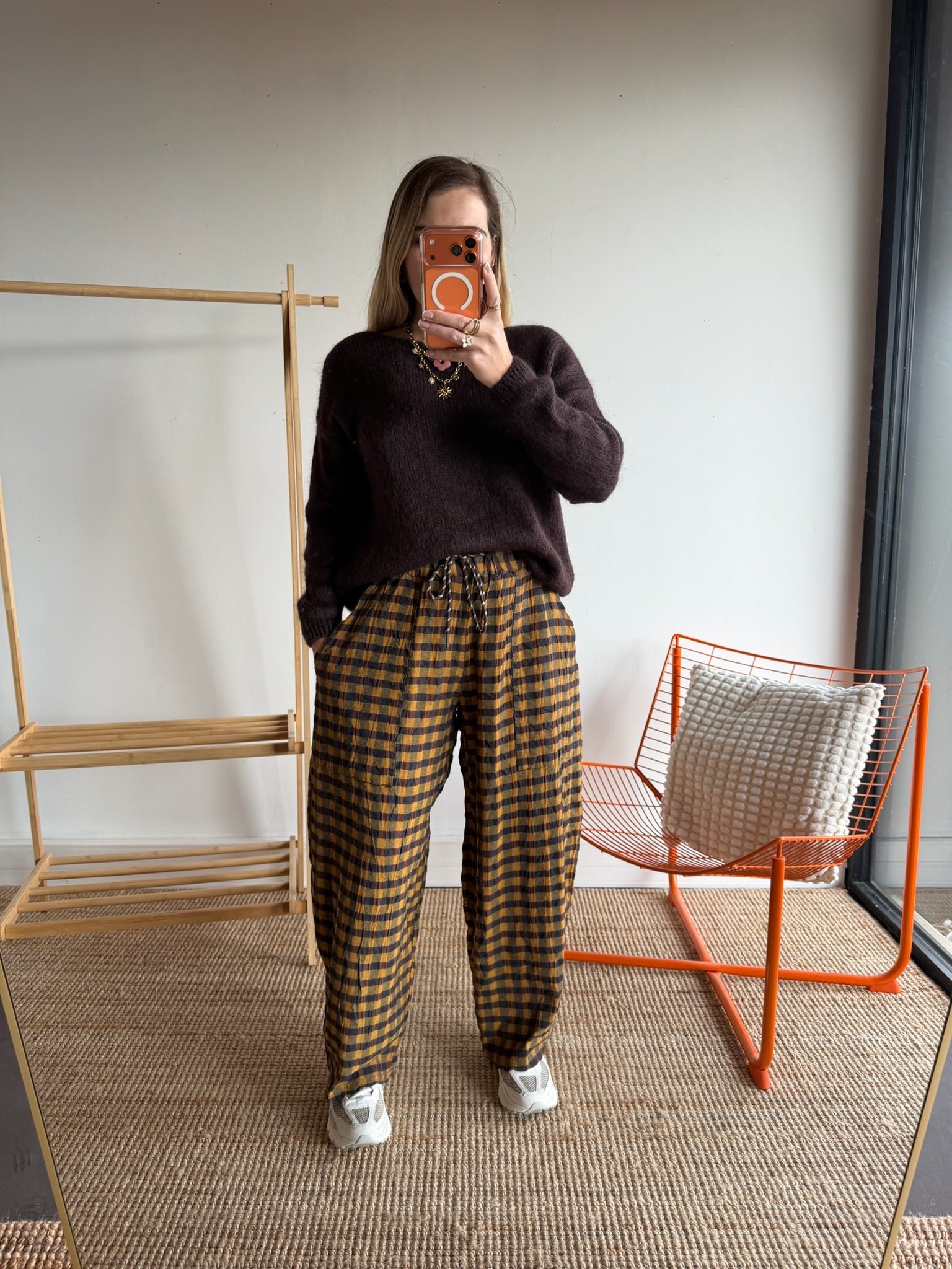 Pantalon vichy LOUIS Jaune + Chocolat