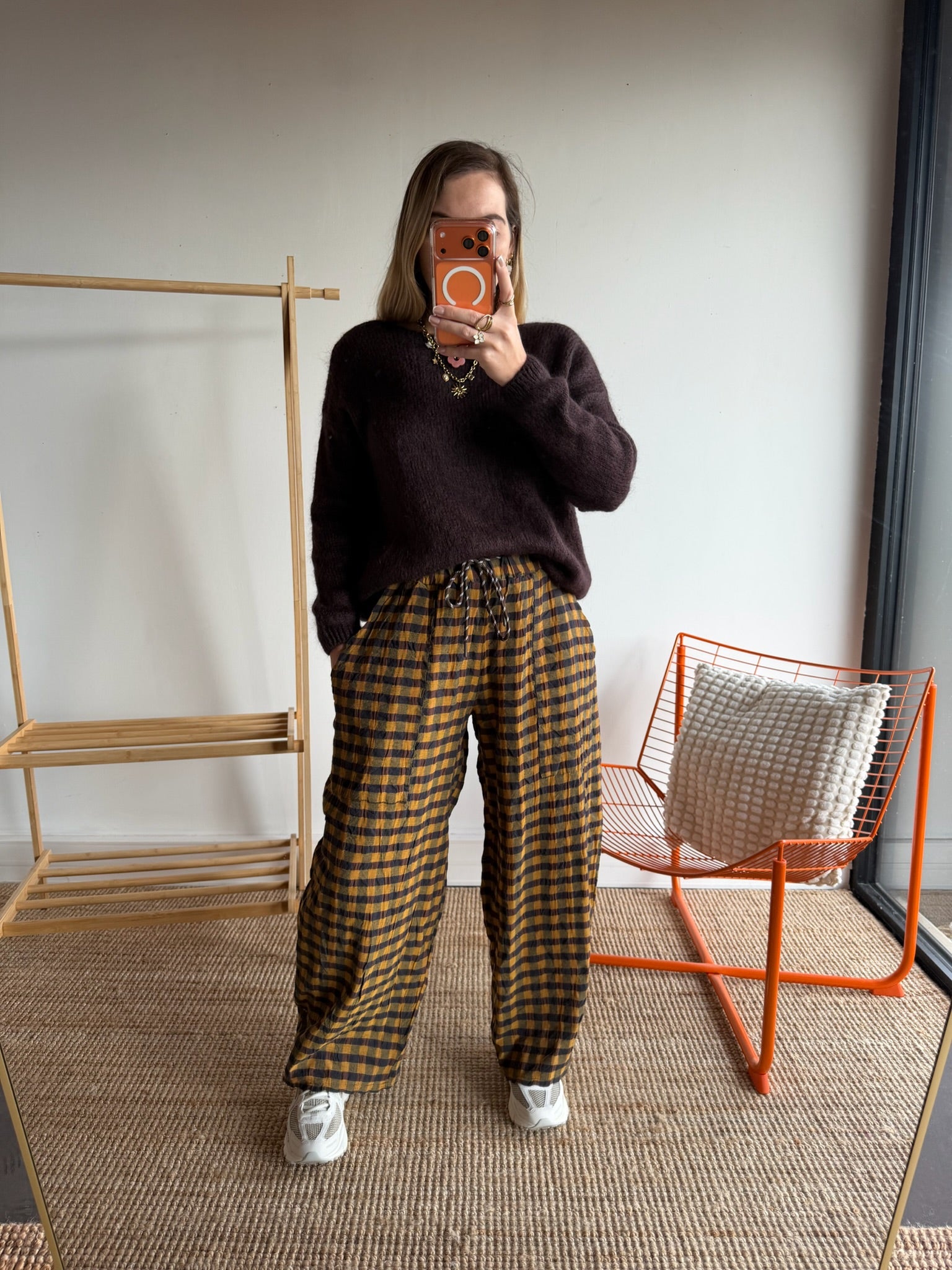 Pantalon vichy LOUIS Jaune + Chocolat