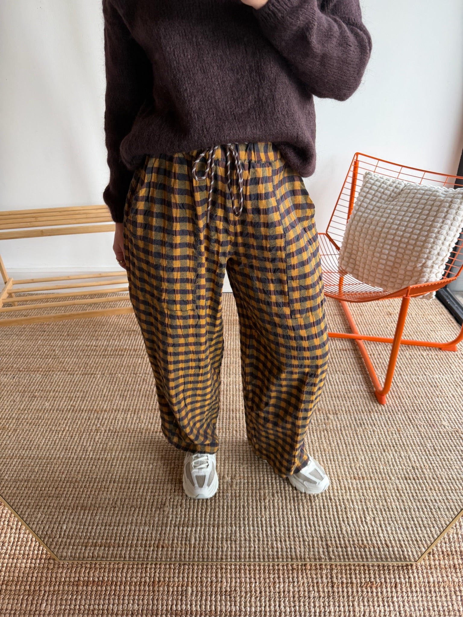 Pantalon vichy LOUIS Jaune + Chocolat