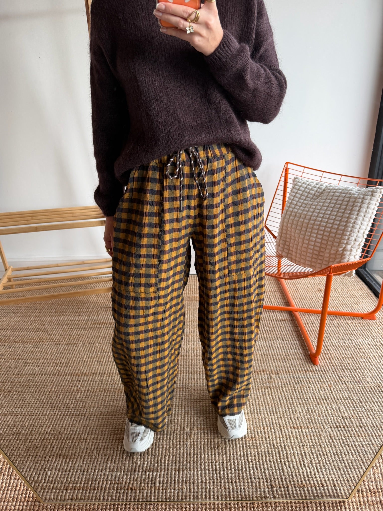 Pantalon vichy LOUIS Jaune + Chocolat