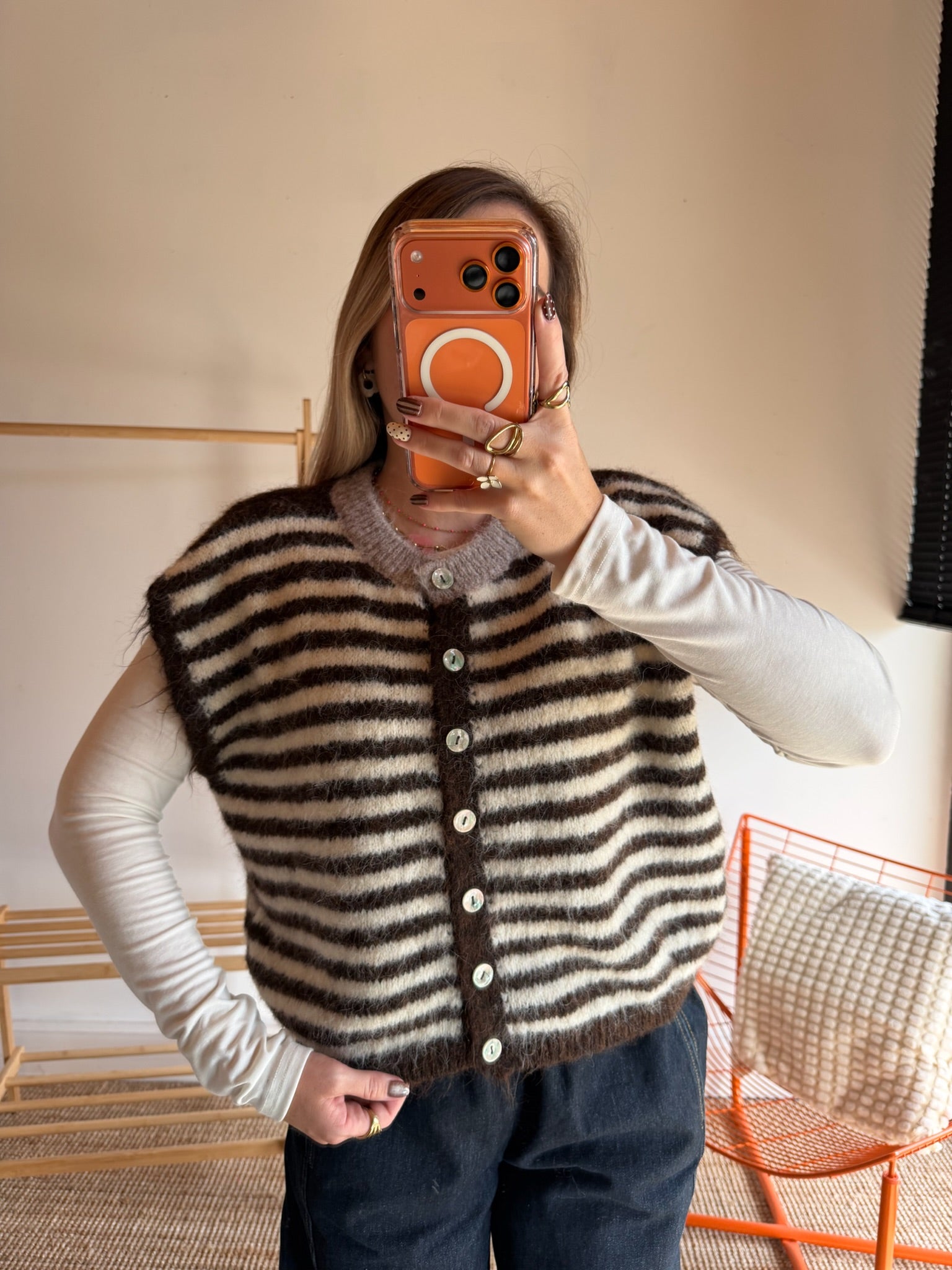 Gilet sans manches TIM - Écru + Chocolat