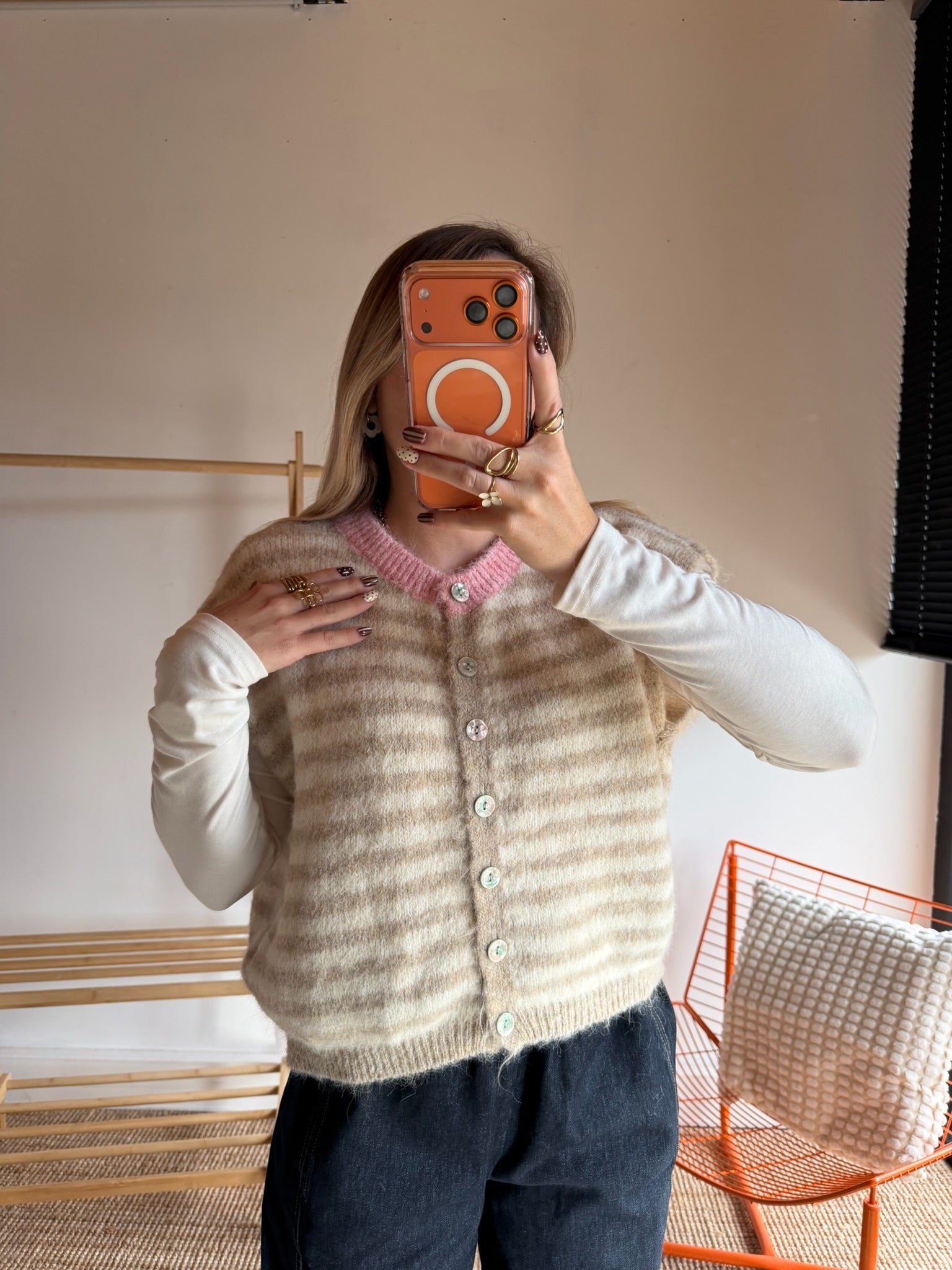 Gilet sans manches TIM - Écru + Beige