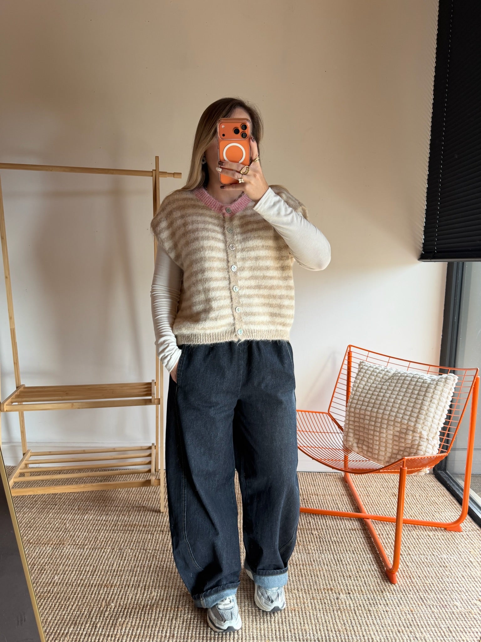Gilet sans manches TIM - Écru + Beige