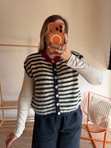Gilet sans manches TIM - Écru + Bleu marine
