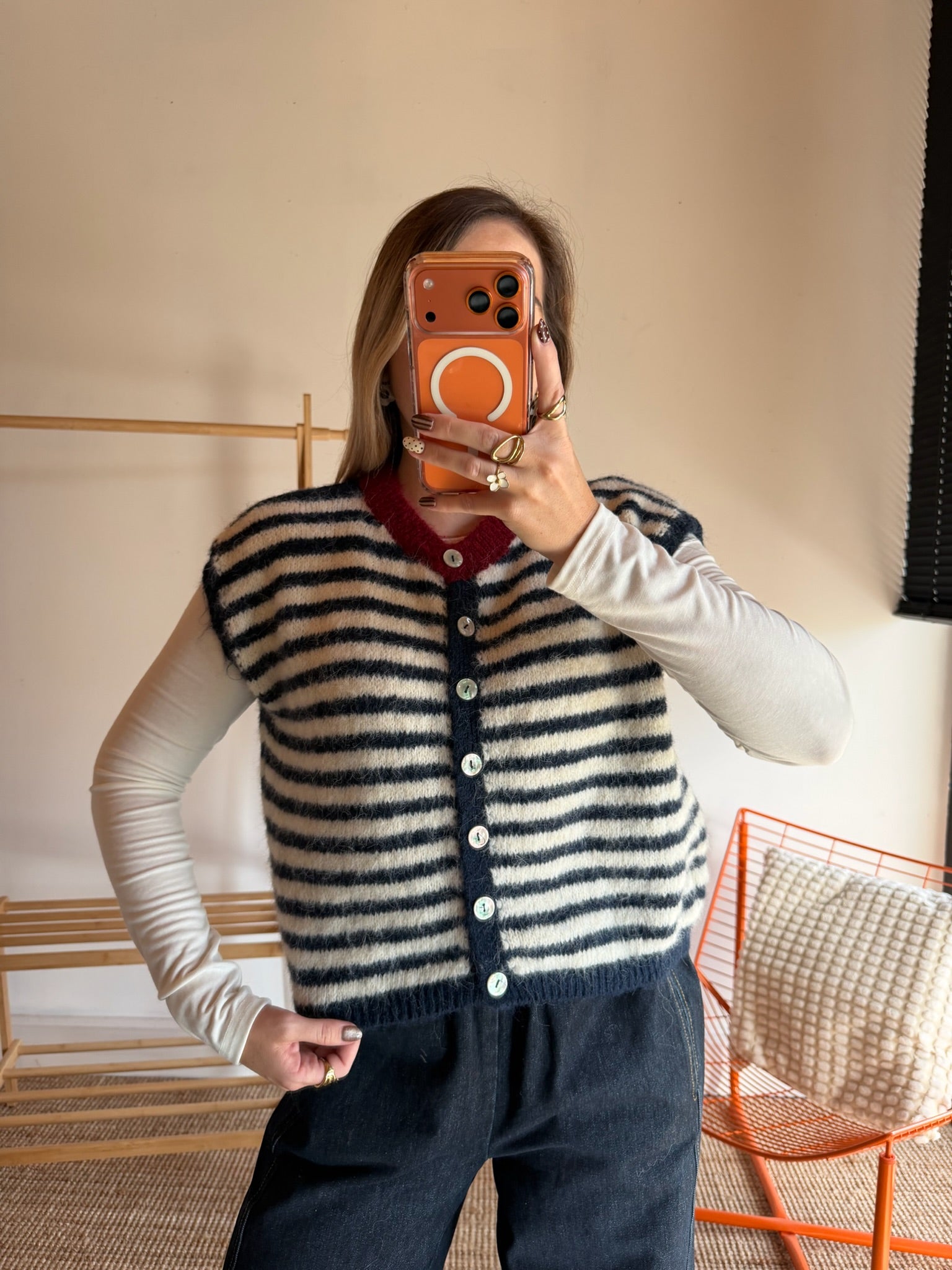 Gilet sans manches TIM - Écru + Bleu marine