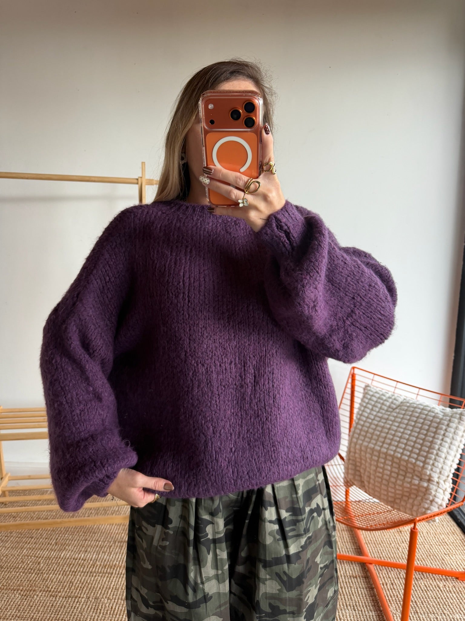 Pull grosses mailles LÉA Prune