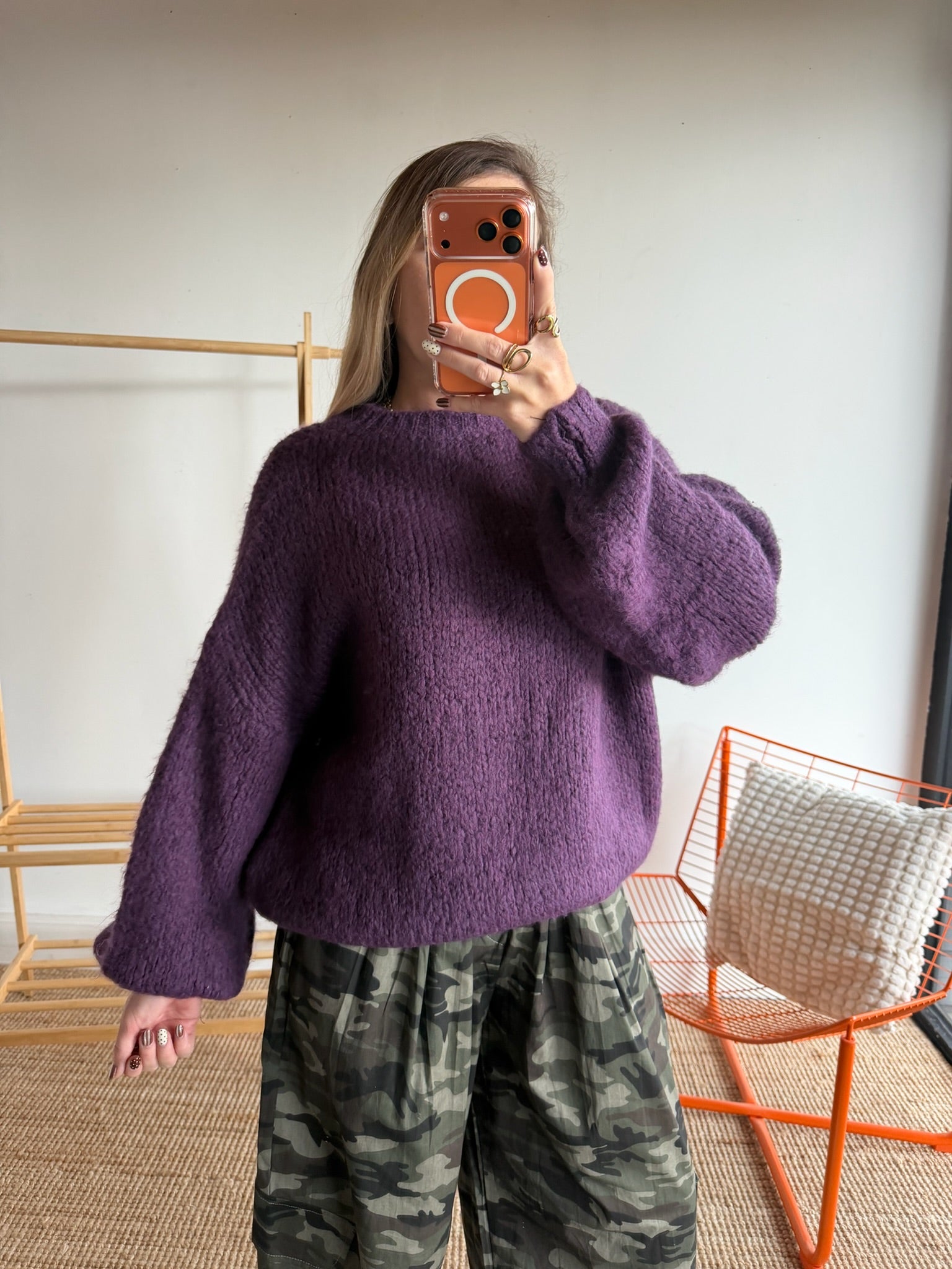 Pull grosses mailles LÉA Prune