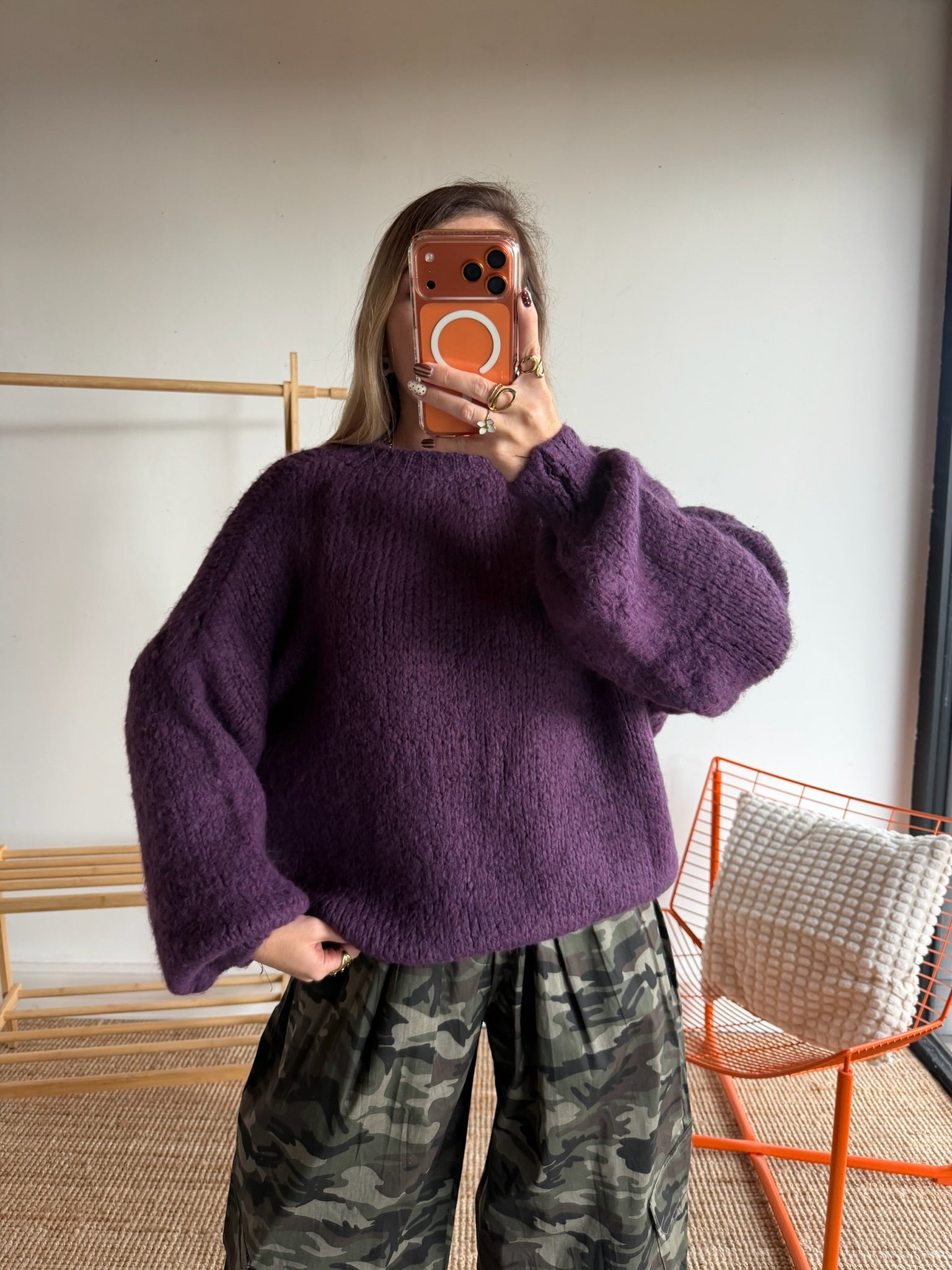 Pull grosses mailles LÉA Prune