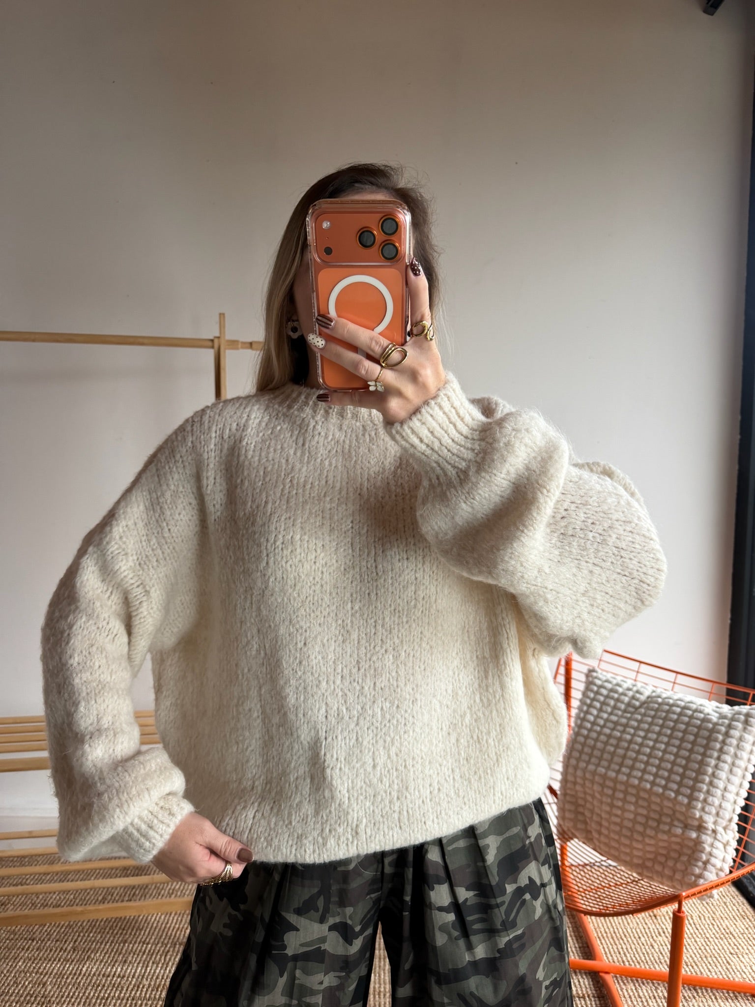 Pull grosses mailles LÉA Ecru