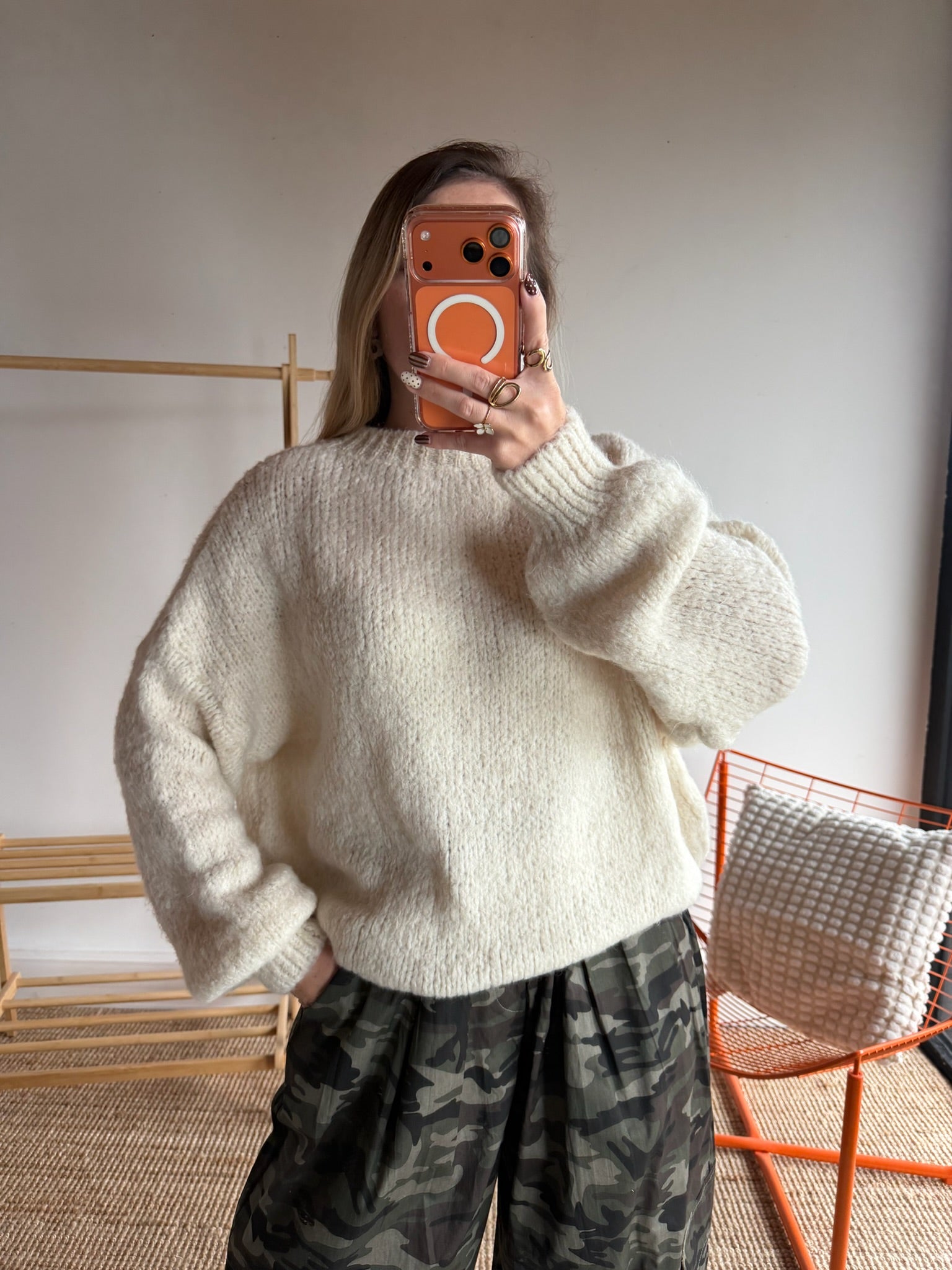 Pull grosses mailles LÉA Ecru