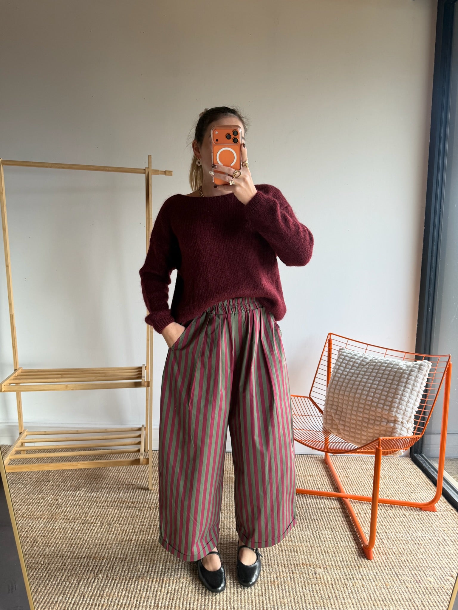 Pantalon rayé KELLY Bordeaux + Kaki