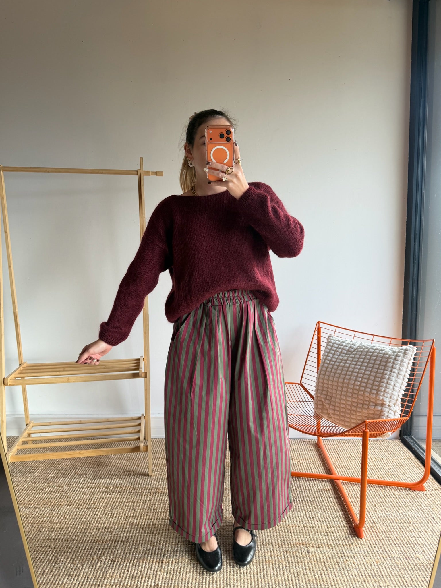 Pantalon rayé KELLY Bordeaux + Kaki