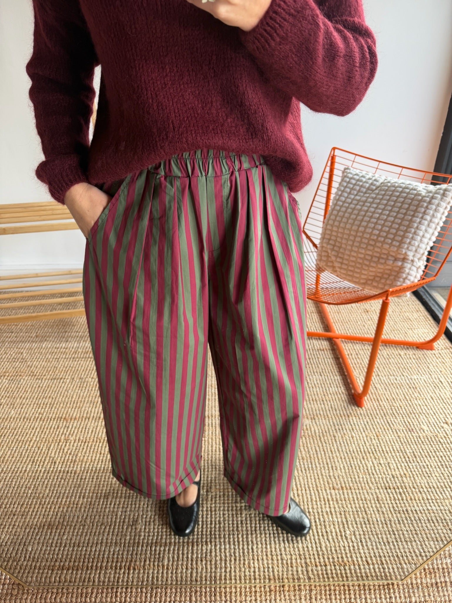 Pantalon rayé KELLY Bordeaux + Kaki