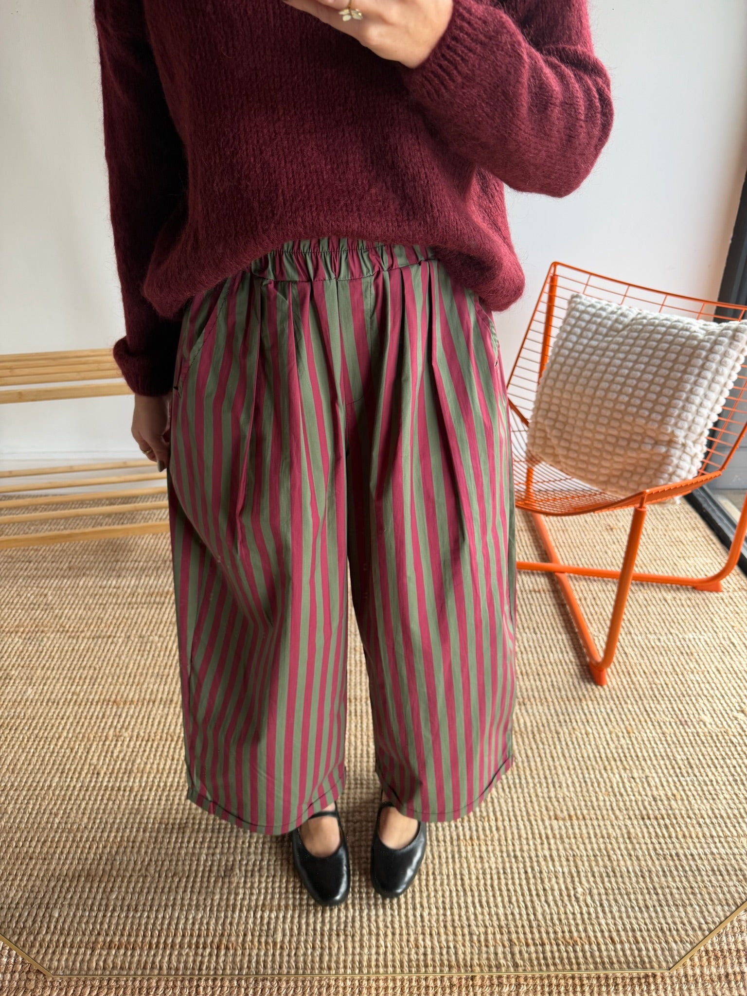 Pantalon rayé KELLY Bordeaux + Kaki