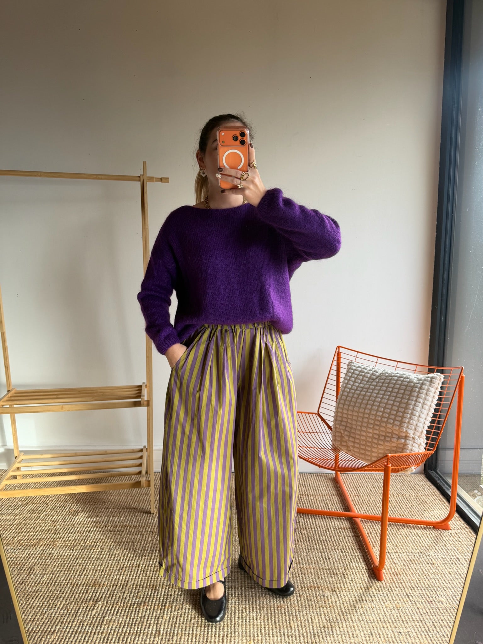 Pantalon rayé KELLY Violet + Vert