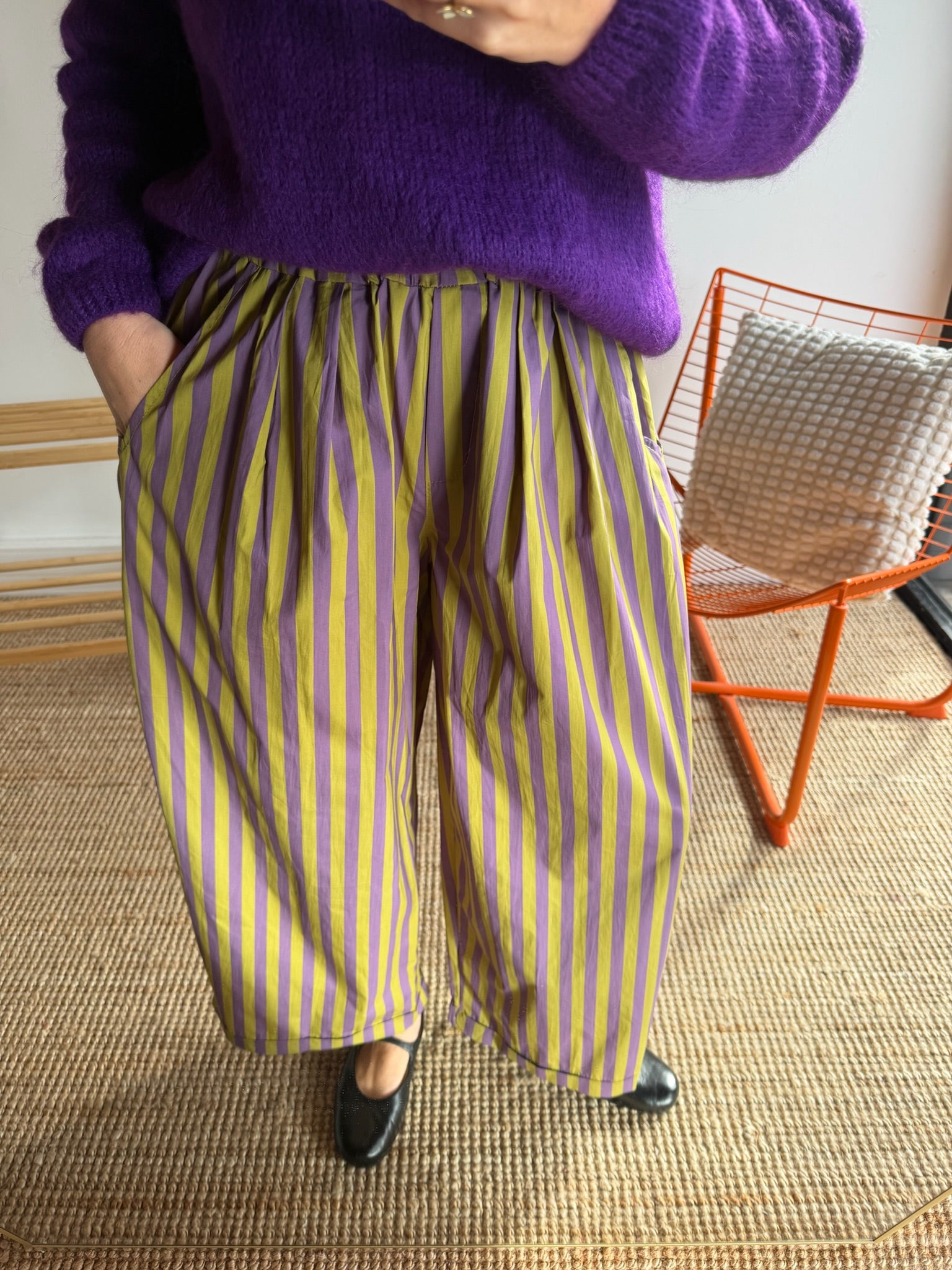 Pantalon rayé KELLY Violet + Vert