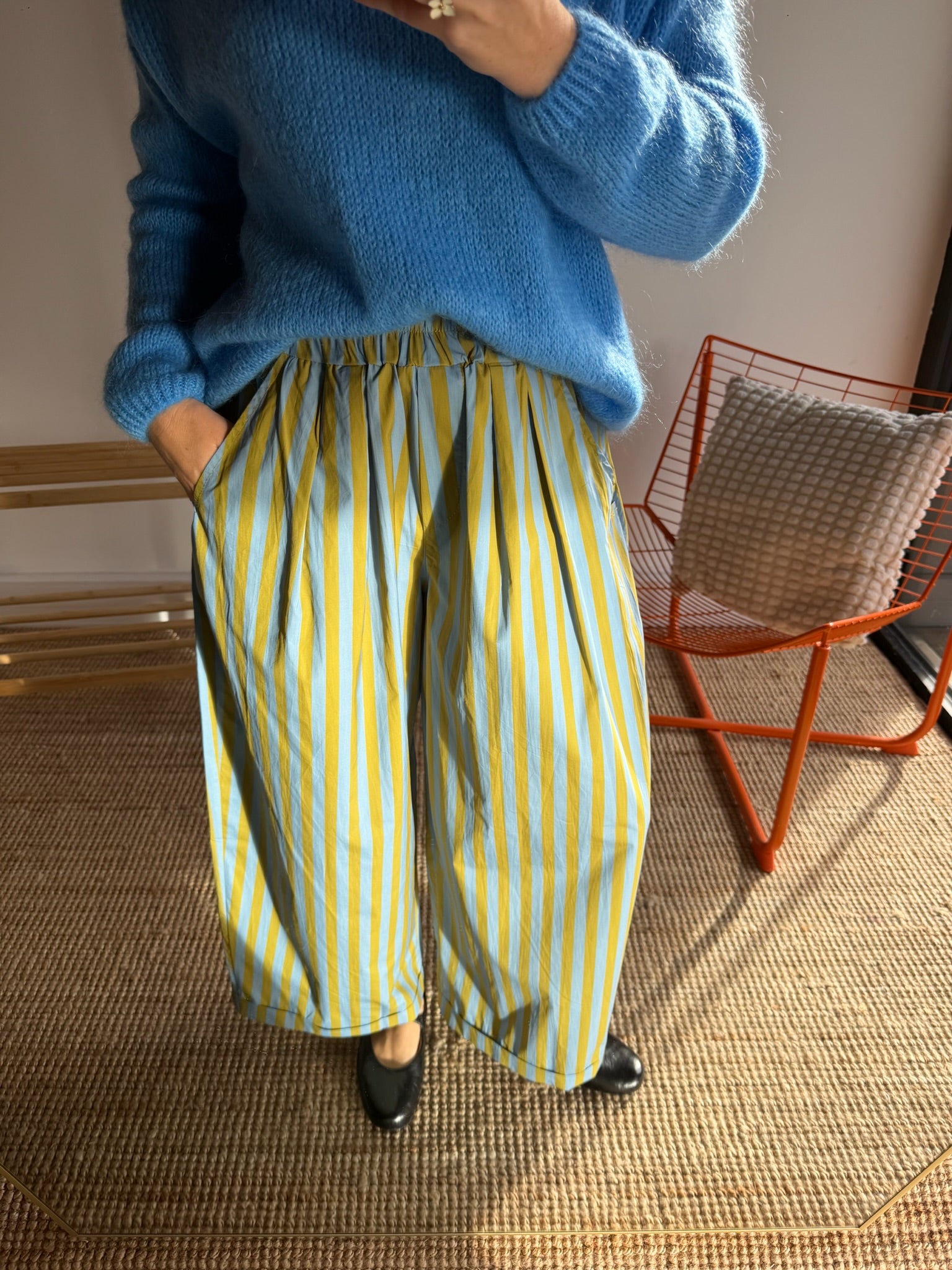 Pantalon rayé KELLY Bleu + Vert
