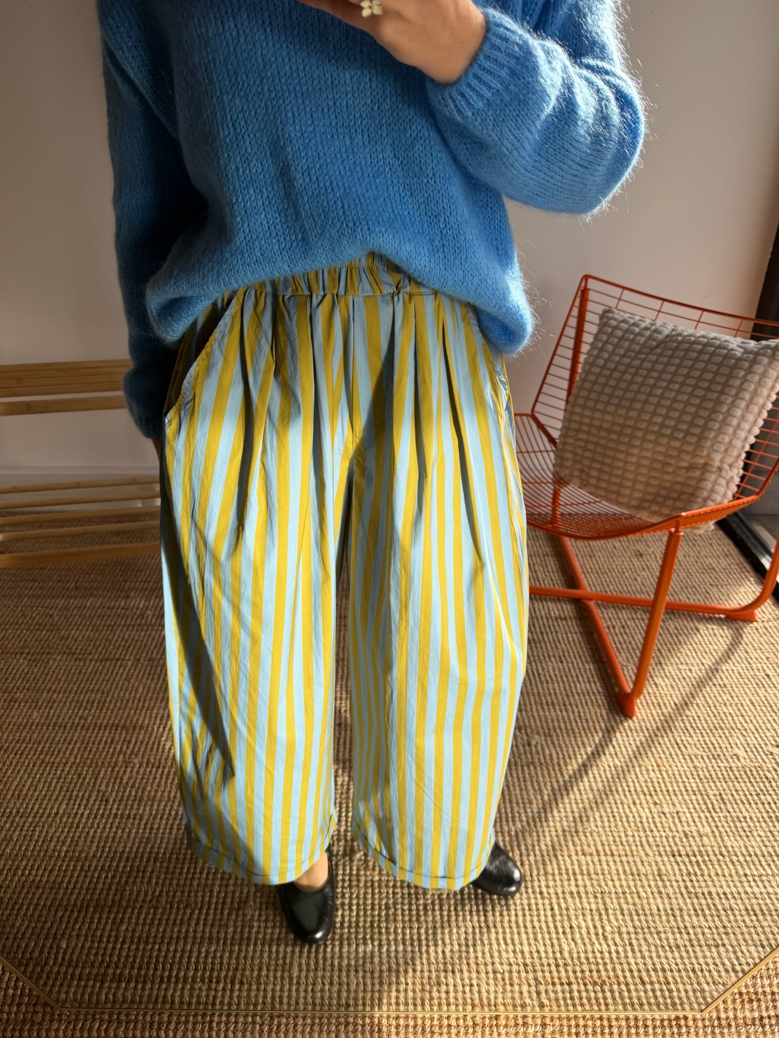 Pantalon rayé KELLY Bleu + Vert