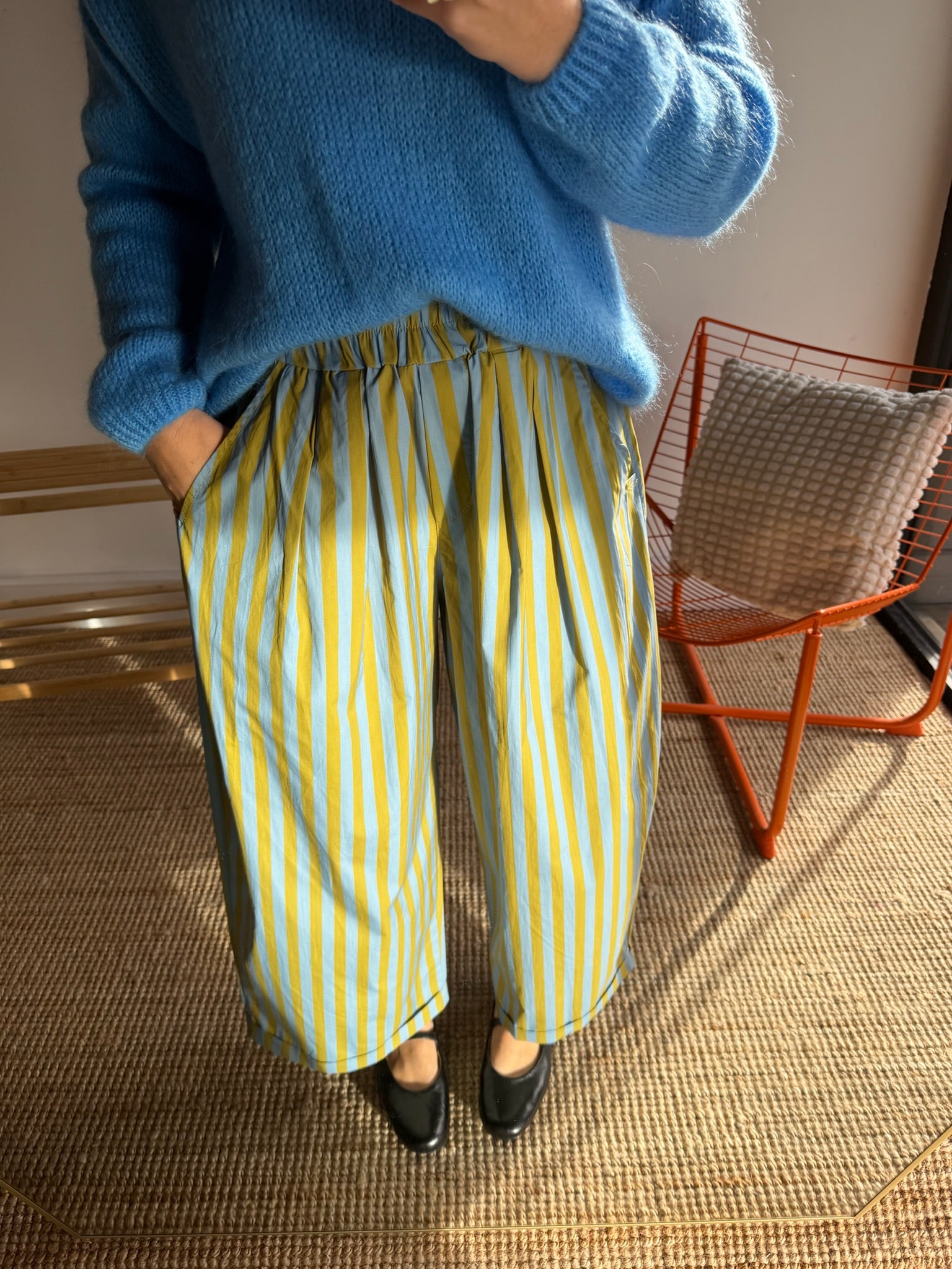 Pantalon rayé KELLY Bleu + Vert